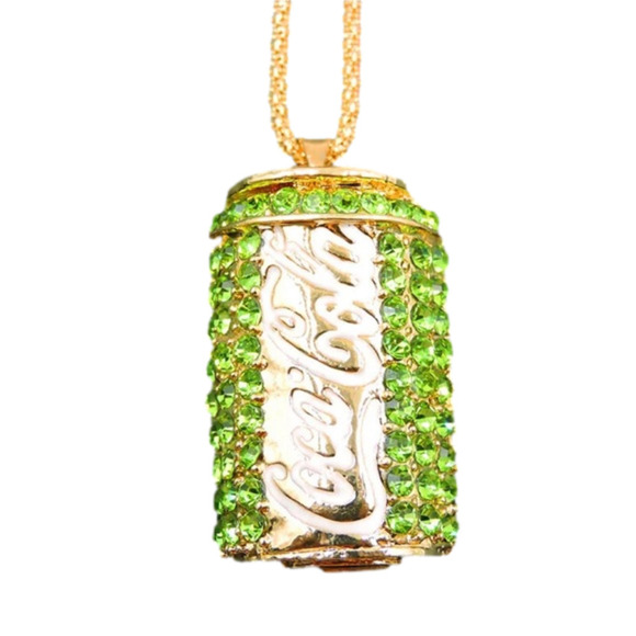 BETSEY JOHNSON ALLOY AND GREEN RHINESTONE COCA COLA CAN NECKLACE - Picture 1 of 4